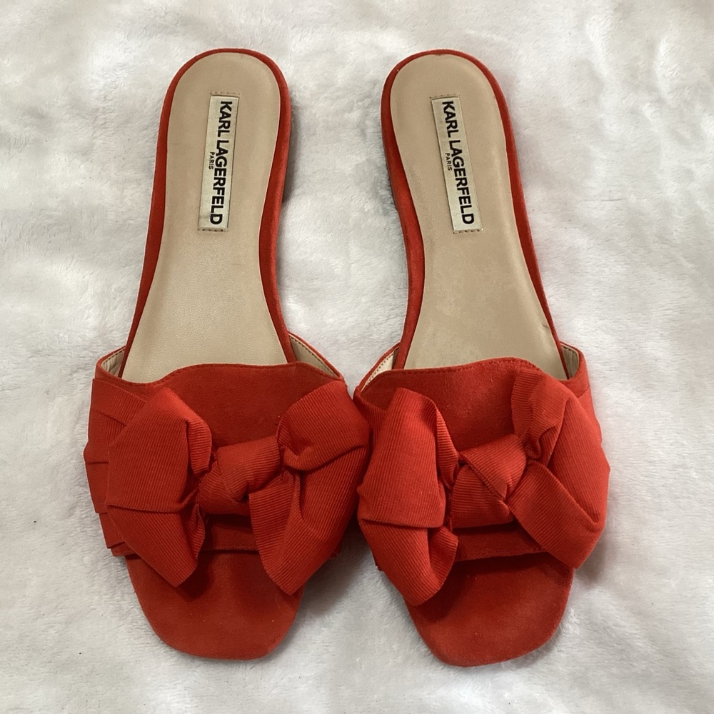 Karl Lagerfeld Paris Bow Sandals Red NO SIZE TAG MEASURES AROUND 10.5 to 11